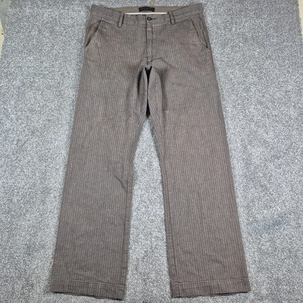 Banana Republic Dress Pants Mens 35x34 Brown Herringbone Wide Leg Trousers